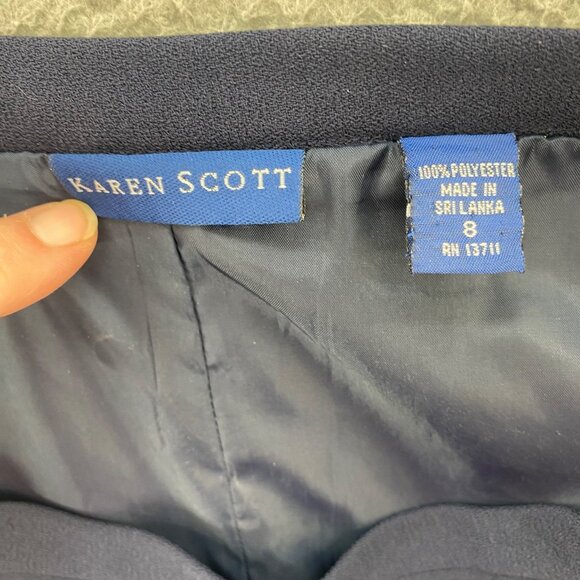 Karen Scott Suit Set Womens 8 Navy Jacket Midi Pencil Skirt Shell Top 3 Piece - Picture 7 of 16